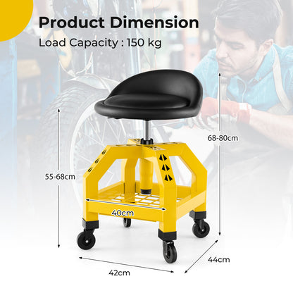 Rolling Seat Mechanic Stool Chair Height Adjustable with Tool Tray-Yellow