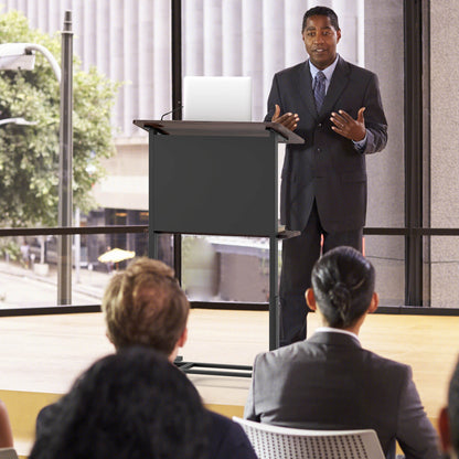 Rolling Podium Stand Height Adjustable Lectern Table with Tilted Tabletop-Black