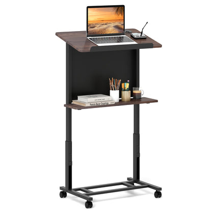 Rolling Podium Stand Height Adjustable Lectern Table with Tilted Tabletop-Black