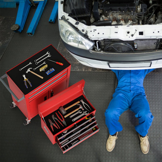 6-Drawer Rolling Tool Chest with Universal Wheels and Hooks-Red-S