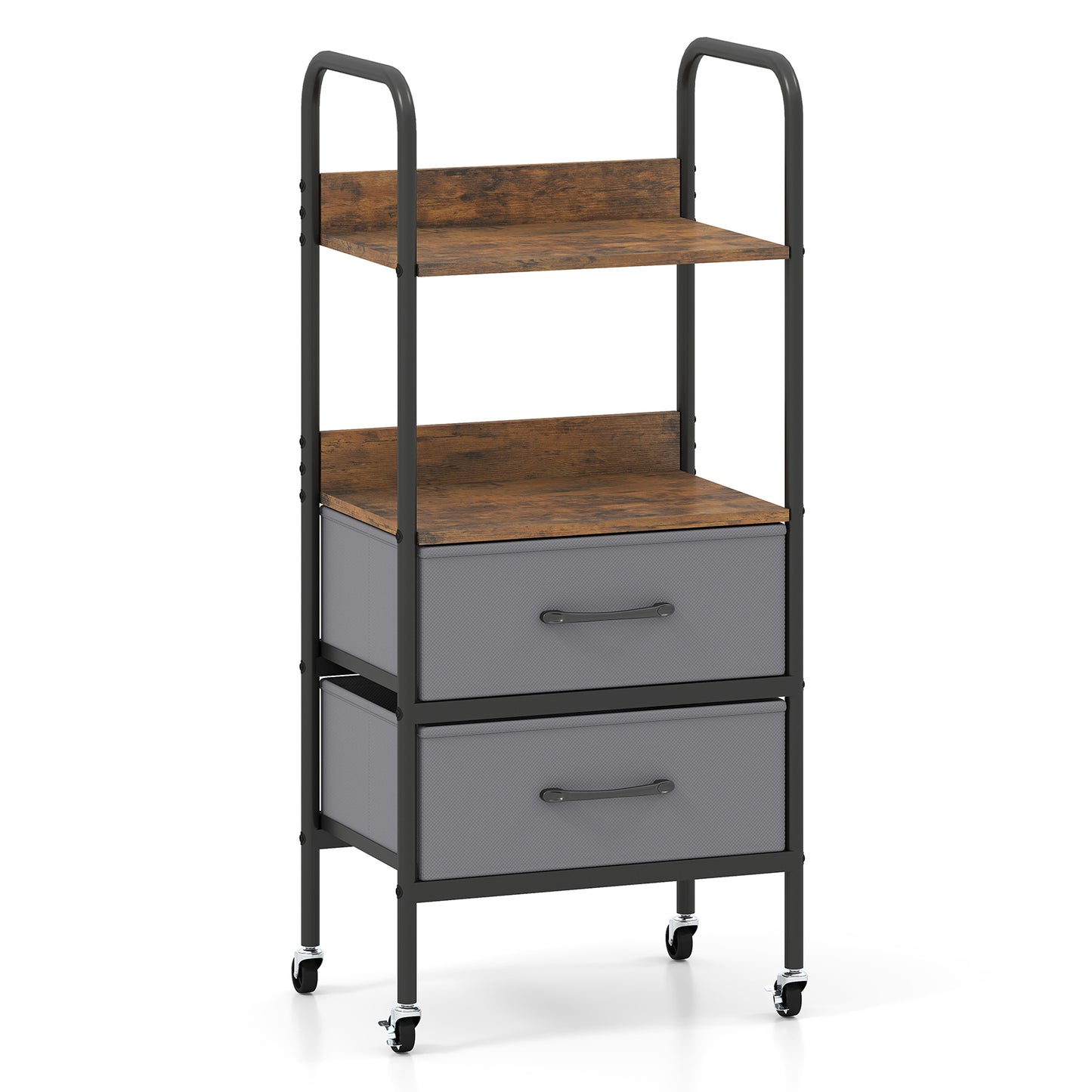 Rolling Utility Storage Cart Mobile Printer Stand with 2 Open Shelves-Brown
