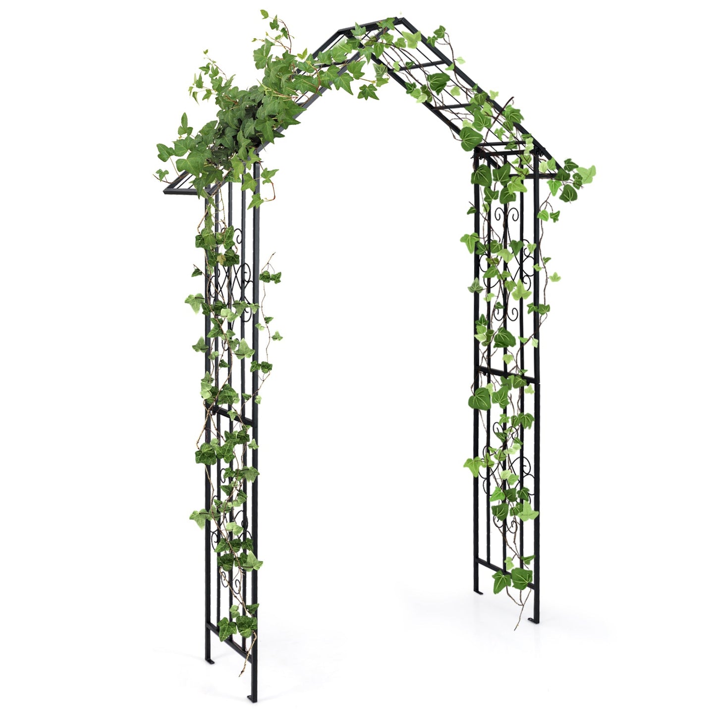 Roof-shaped Top Garden Arbor Garden Trellis Pergola with Side Crossbars-Black