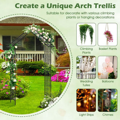 Roof-shaped Top Garden Arbor Garden Trellis Pergola with Side Crossbars-Black