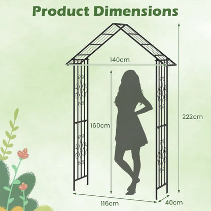 Roof-shaped Top Garden Arbor Garden Trellis Pergola with Side Crossbars-Black