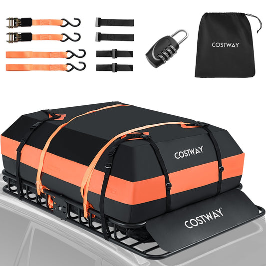 Roof Rack Cargo Basket with 425L Waterproof Bag and 90kg Max Load