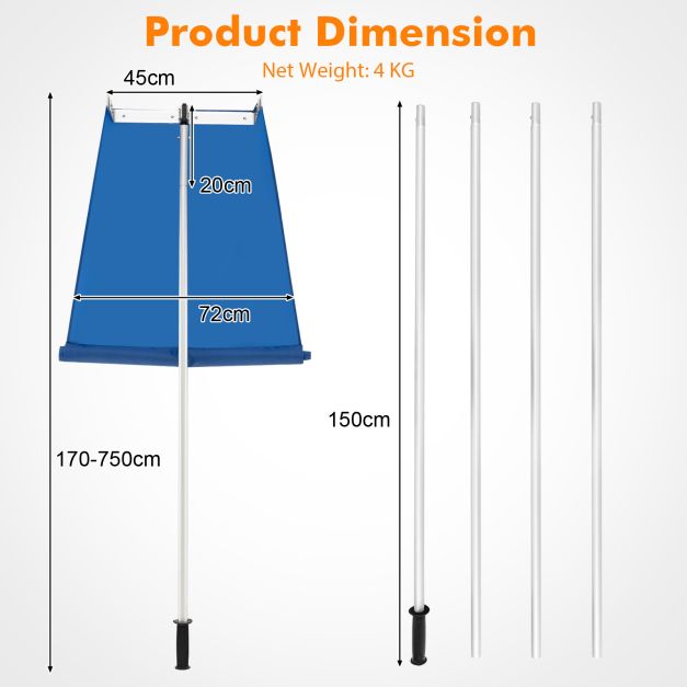 Snow Roof Rake with 4 Section Pole Wheels and Anti-slip Handle