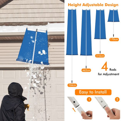 Snow Roof Rake with 4 Section Pole Wheels and Anti-slip Handle