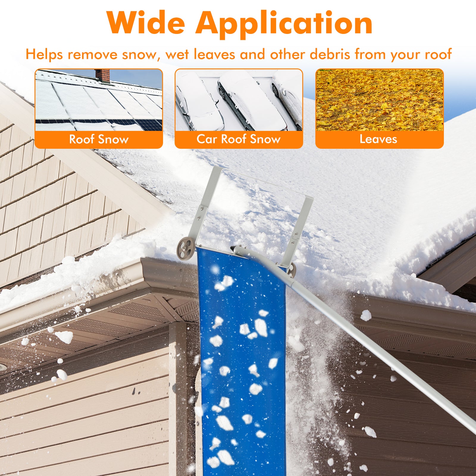 Snow Roof Rake with 5 Section Pole and Anti-slip Handle