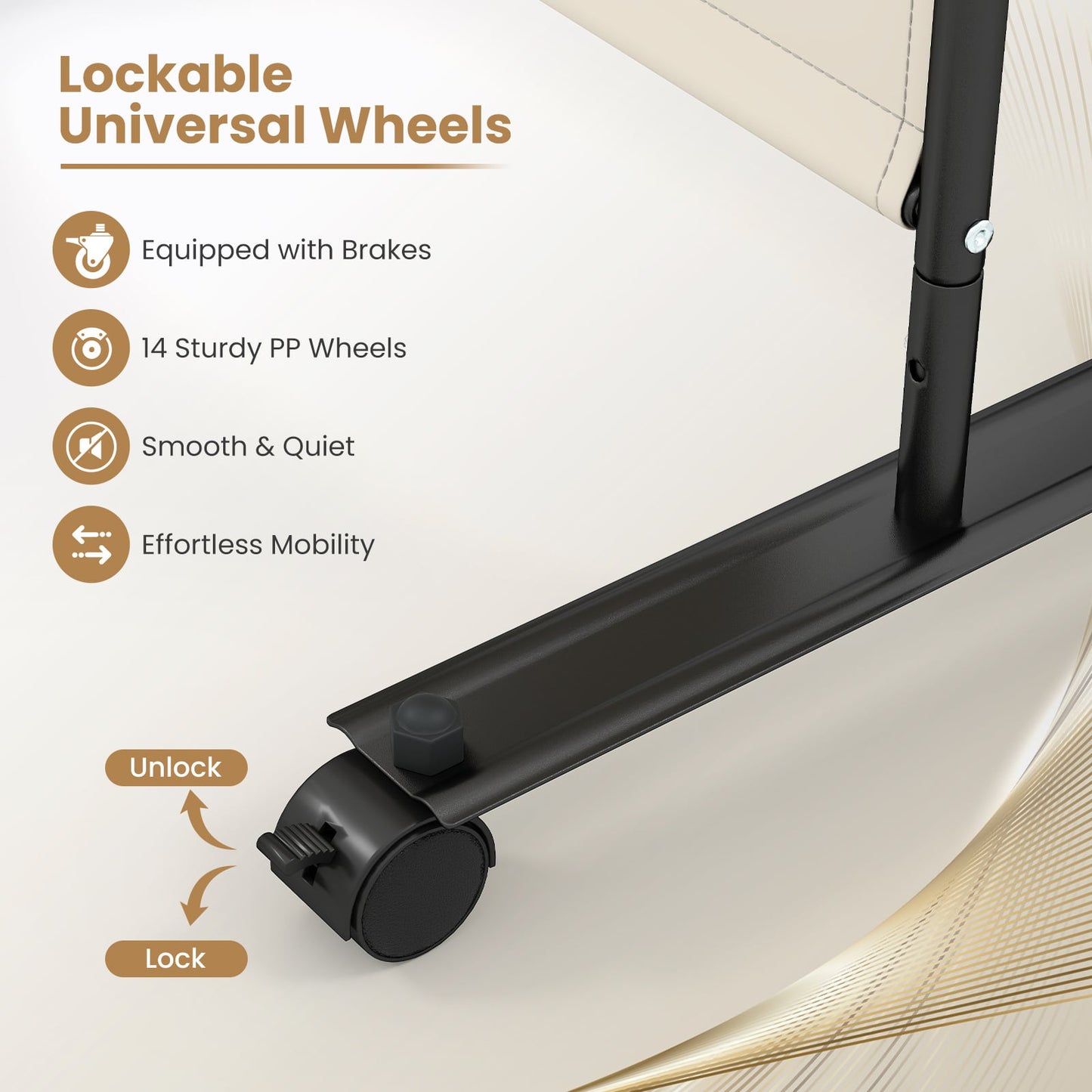Room Divider 6-Panel Folding Privacy Screen with Lockable Rolling Wheels-Beige
