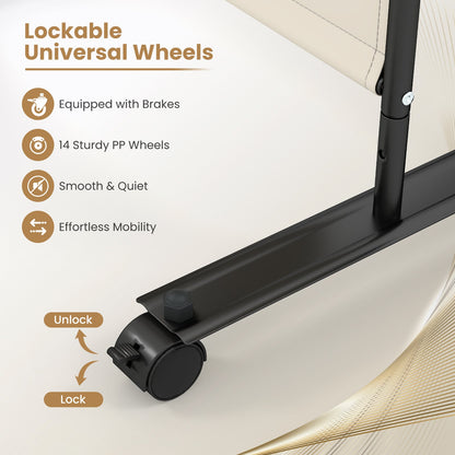 Room Divider 6-Panel Folding Privacy Screen with Lockable Rolling Wheels-Beige