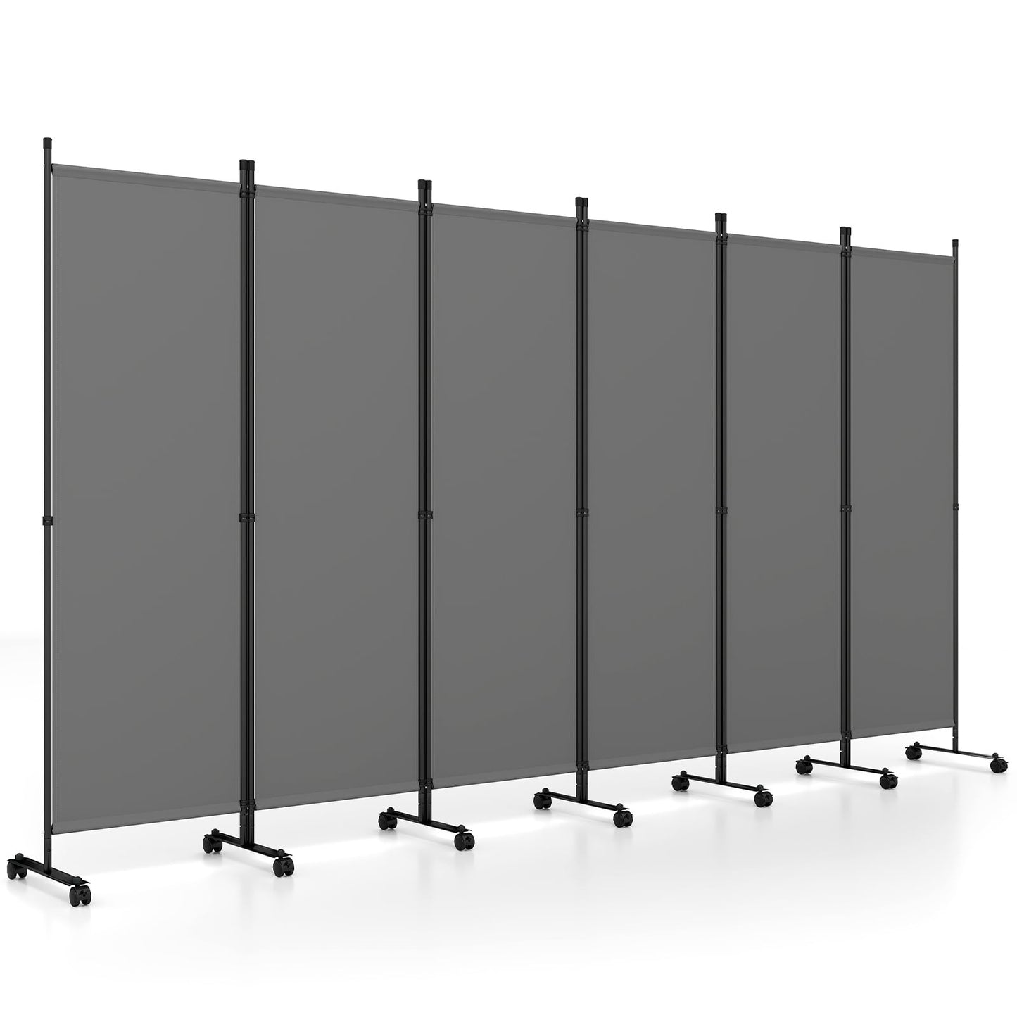 Room Divider 6-Panel Folding Privacy Screen with Lockable Rolling Wheels-Grey