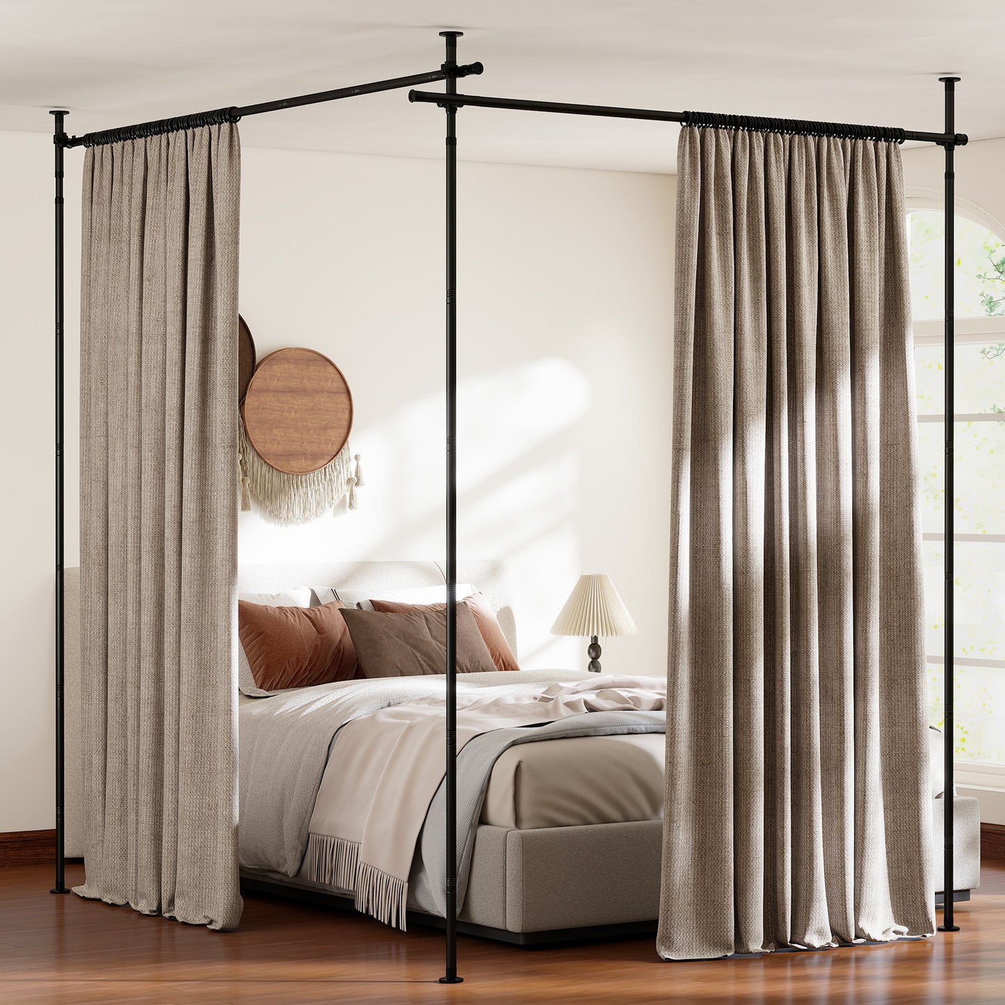 Room Divider Curtain Rod Adjustable Floor to Ceiling Tension Rod-Black