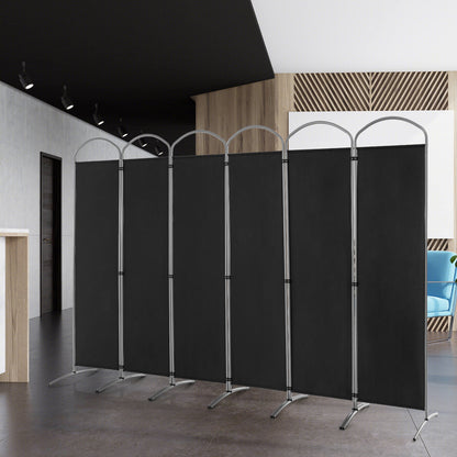 6 Panel Freestanding Fabric Room Divider for Home and Office-Black