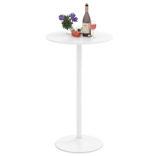 Round Bar Table with Adjustable Height and Metal Base Set of 1-White