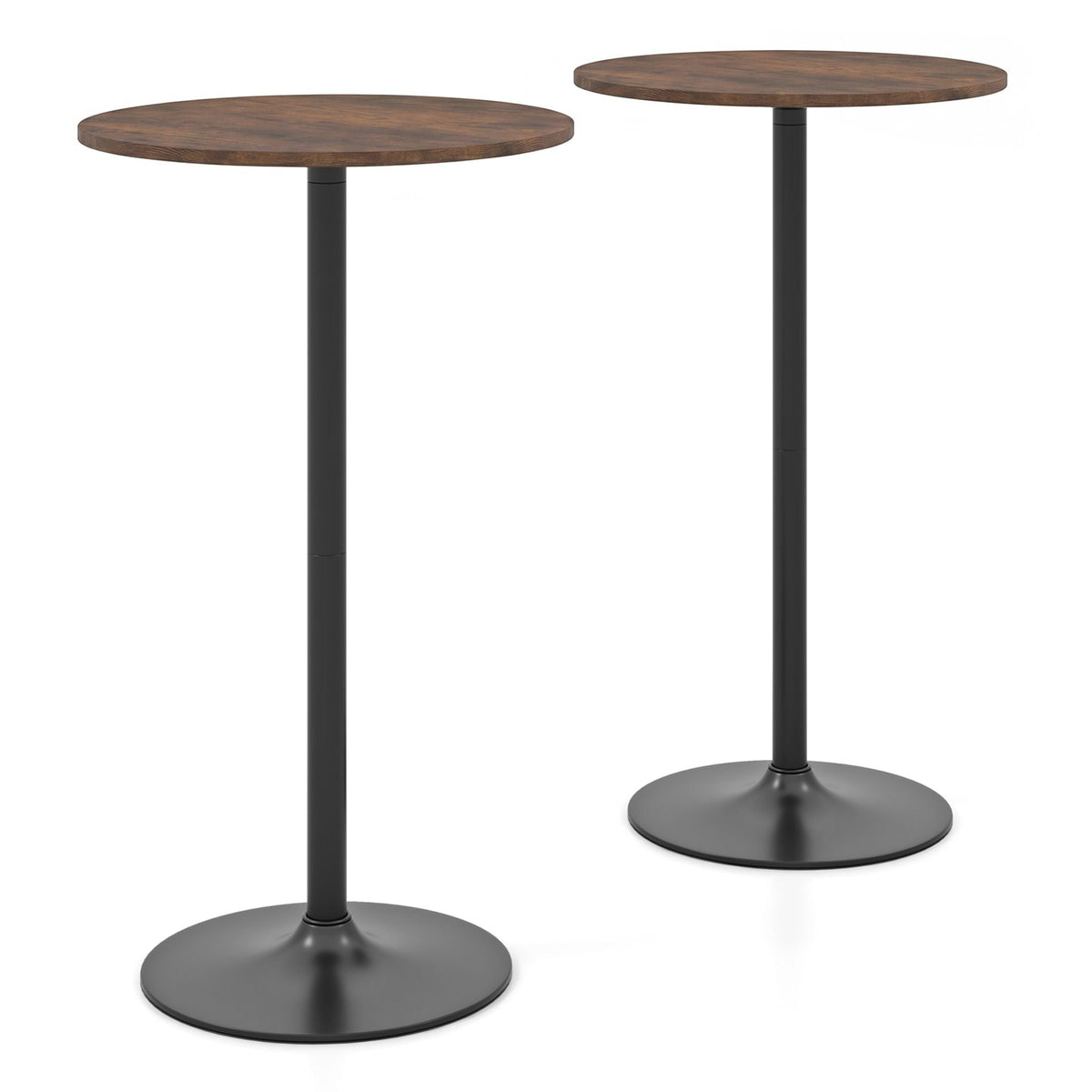 Round Bar Table with Adjustable Height and Metal Base Set of 2-Brown