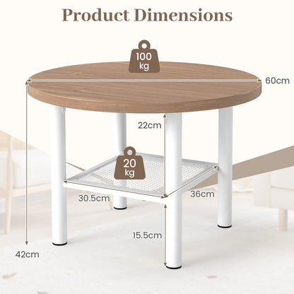 Round Coffee Table 2-Tier Modern Circular Center Table with Storage Shelf-Natural