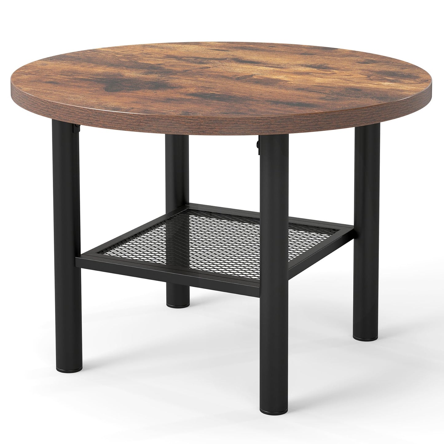 Round Coffee Table 2-Tier Modern Circular Center Table with Storage Shelf-Rustic Brown