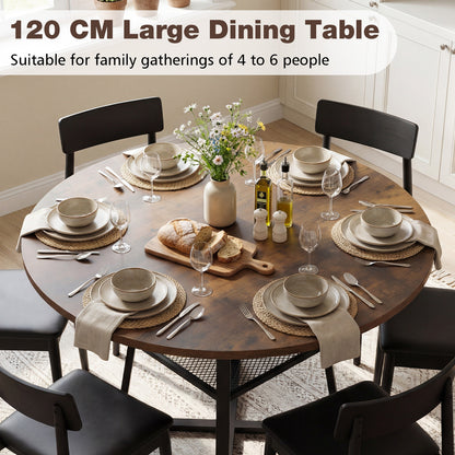 Round Dining Table for 4-6 120 CM Dining Room Table with Storage Shelf and Metal Legs-Brown