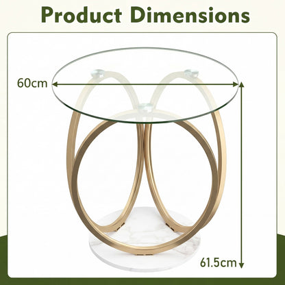 Round Glass Coffee Table with Geometric Metal Ring Frame for Living Room-Gold