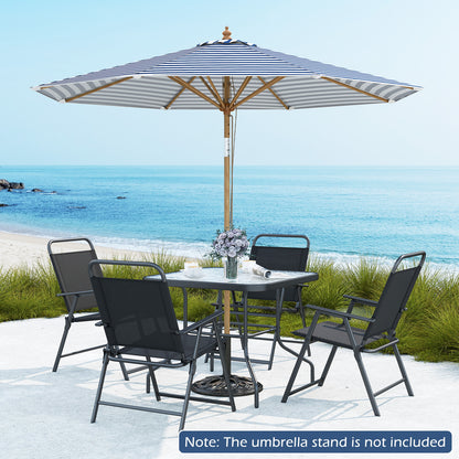 Round Patio Umbrella Bamboo Market Table Umbrella with Push Button Tilt-Blue