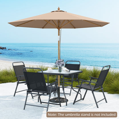 Round Patio Umbrella Bamboo Market Table Umbrella with Push Button Tilt-Brown