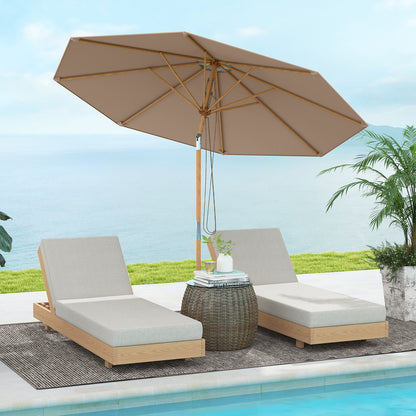 Round Patio Umbrella Bamboo Market Table Umbrella with Push Button Tilt-Brown