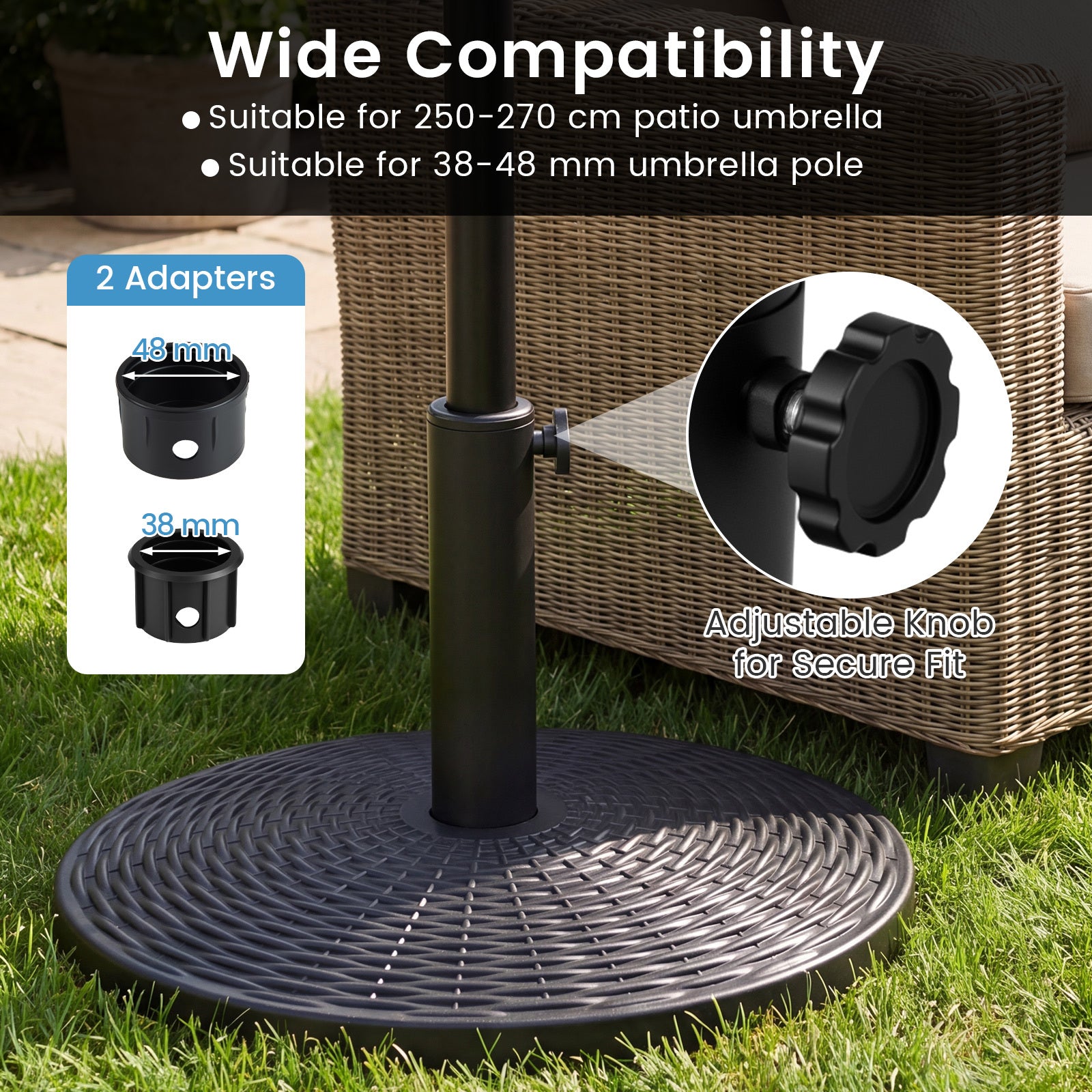 Round Patio Umbrella Base with Adjustable Knob for Yard