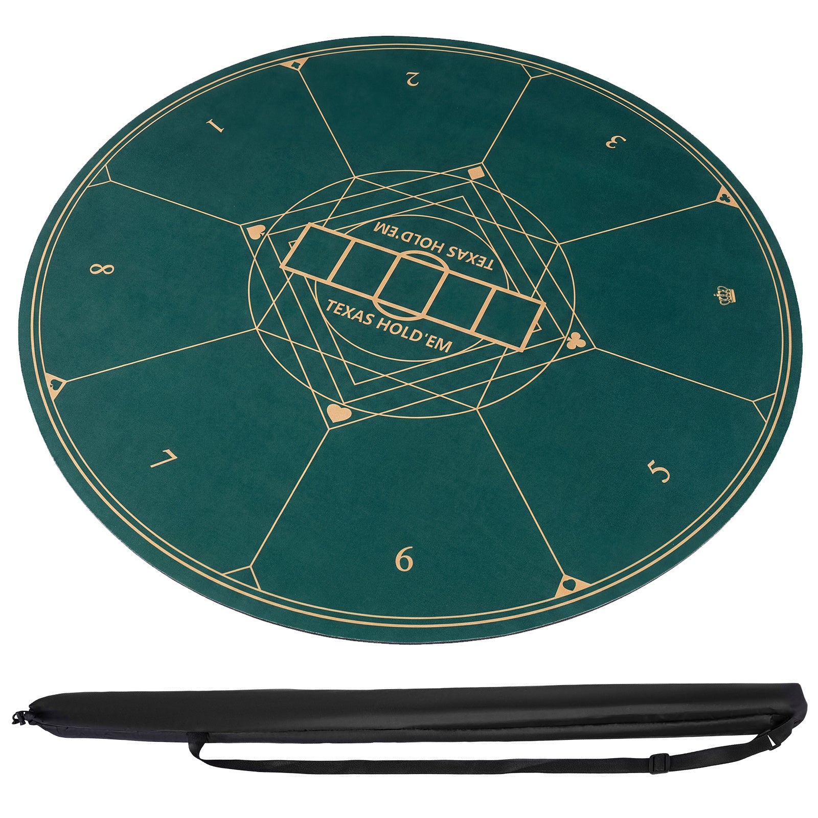 Round Poker Mat for Texas Hold'em 47” Portable Anti-Slip Rubber Base Table Layout-Green