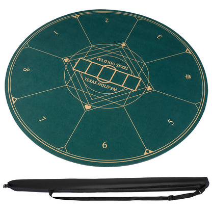 Round Poker Mat for Texas Hold'em 47” Portable Anti-Slip Rubber Base Table Layout-Green