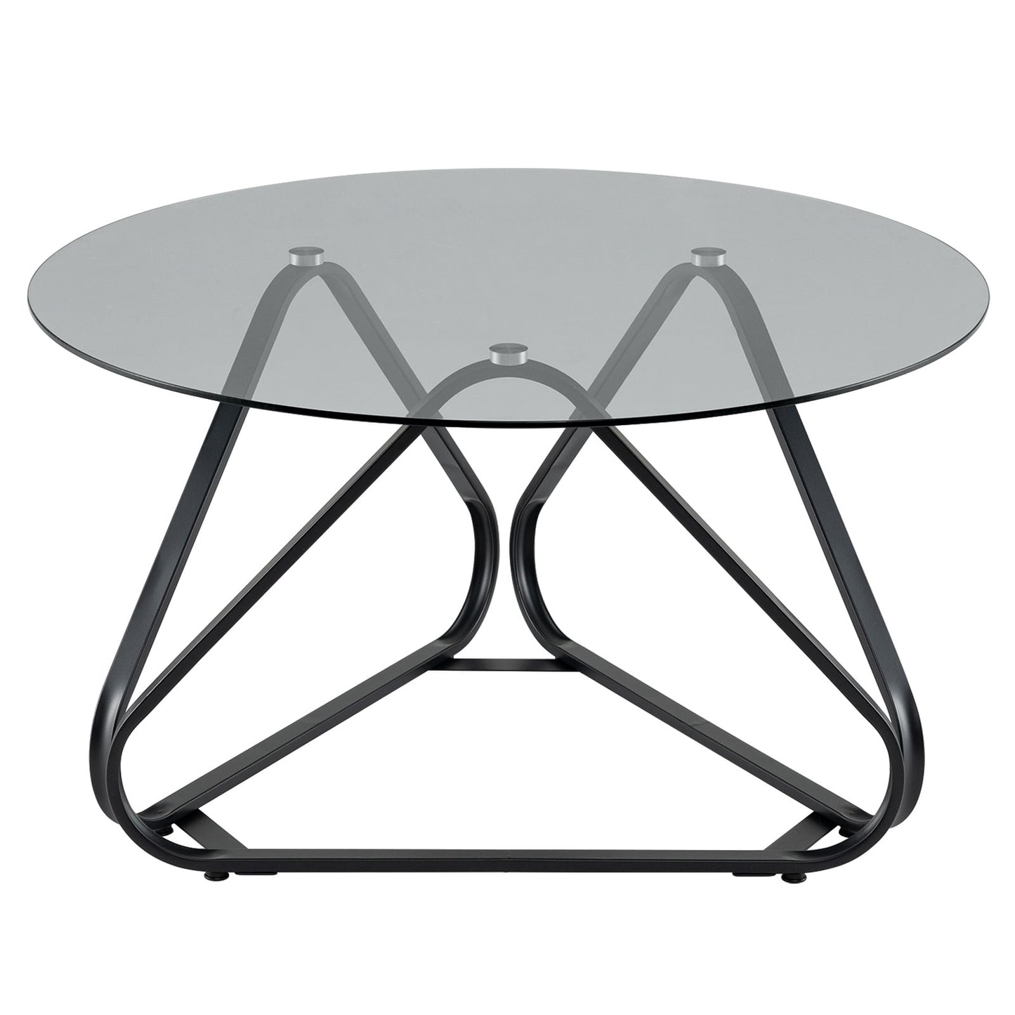 Round Tempered Glass Coffee Table with Triangle Metal Frame for Living Room-Black