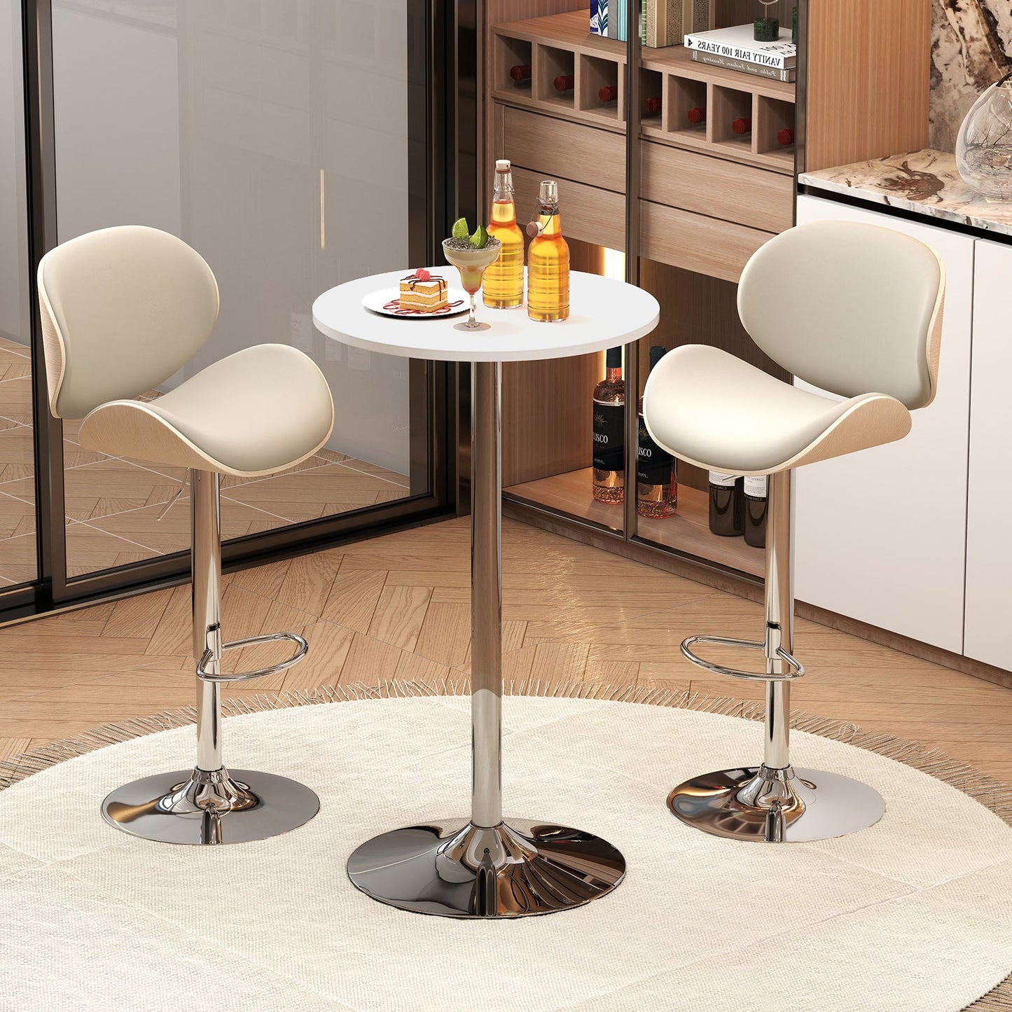 Round Bar Table with Silver Leg and Base for Home Bar-White