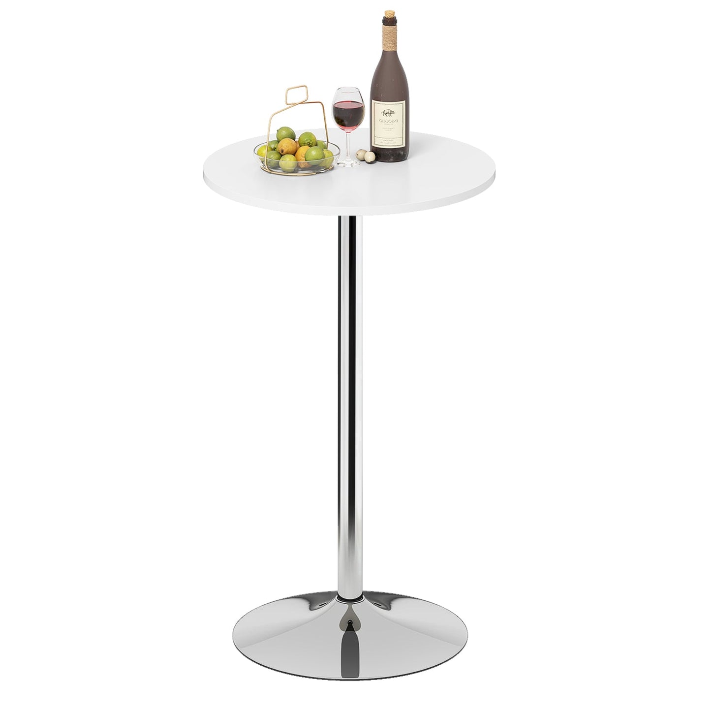 Round Bar Table with Silver Leg and Base for Home Bar-White
