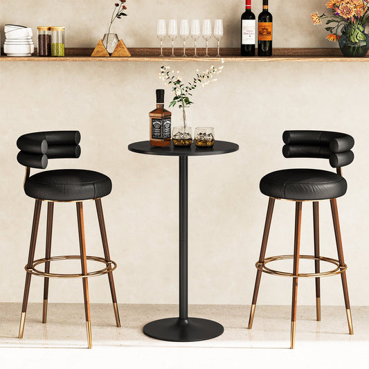 Round Bar Table with Adjustable Height and Metal Base Set of 2-Black