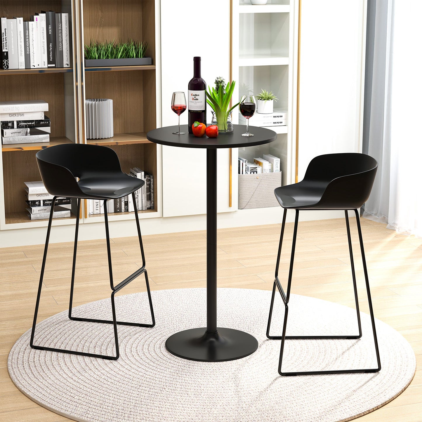 Round Bar Table with Adjustable Height and Metal Base Set of 2-Black