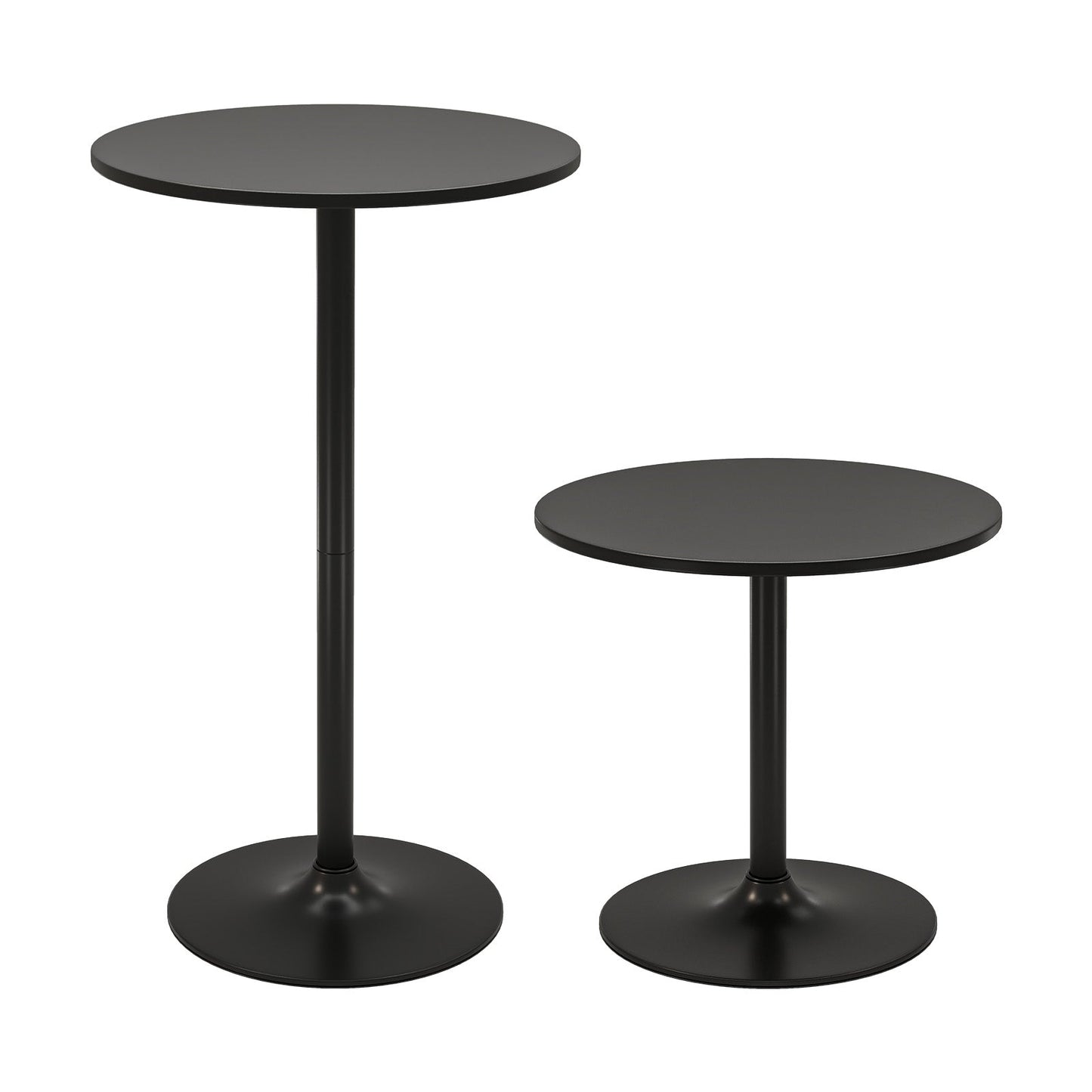 Round Bar Table with Adjustable Height and Metal Base Set of 2-Black