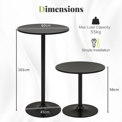 Round Bar Table with Adjustable Height and Metal Base Set of 2-Black
