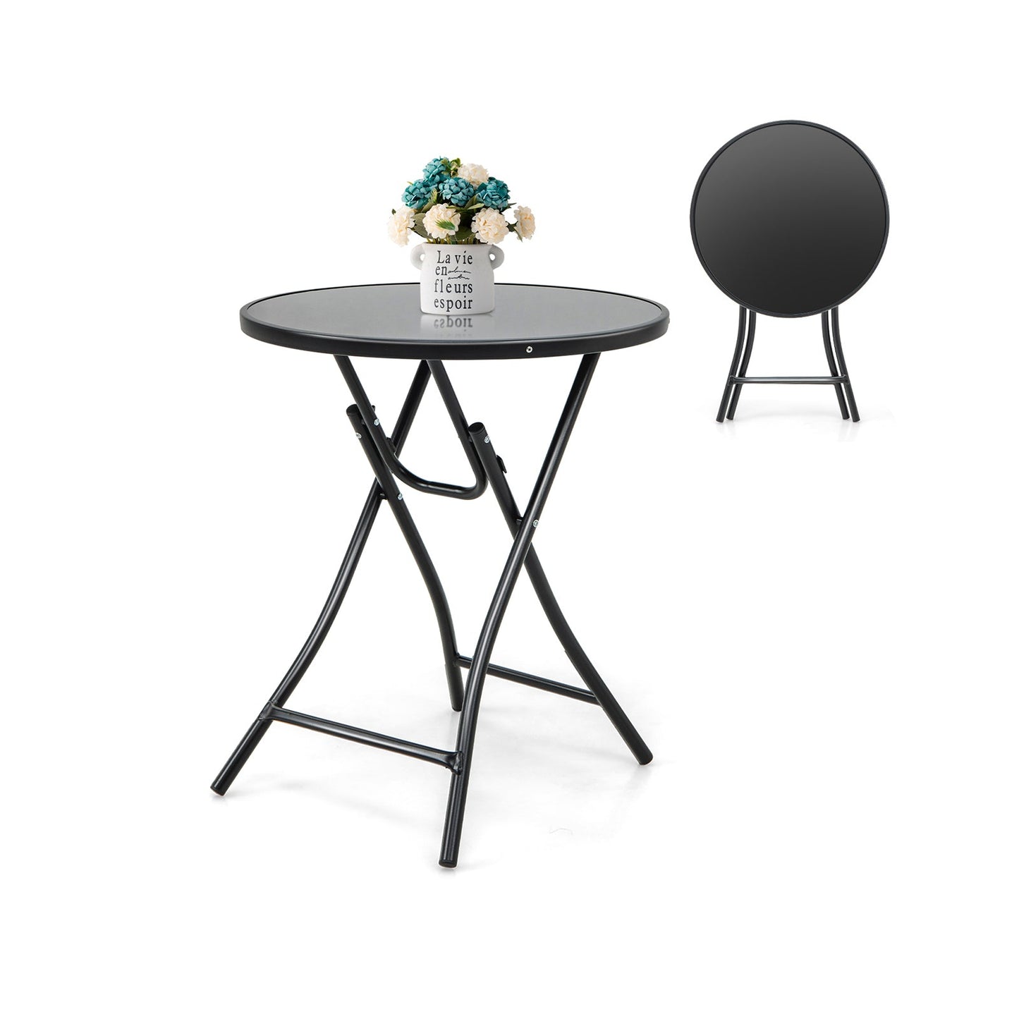 Round Bistro Table with Tempered Glass Tabletop