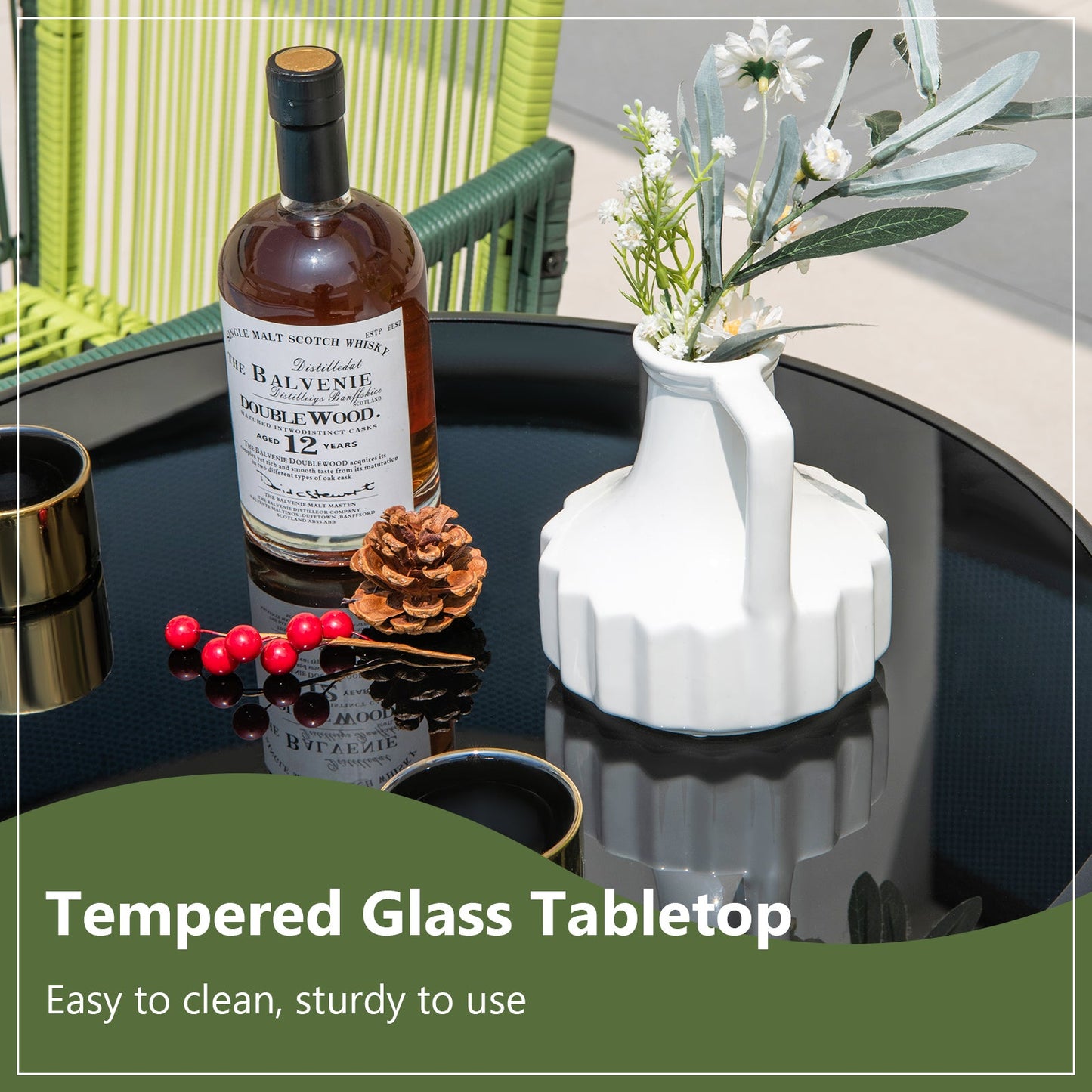 Round Bistro Table with Tempered Glass Tabletop