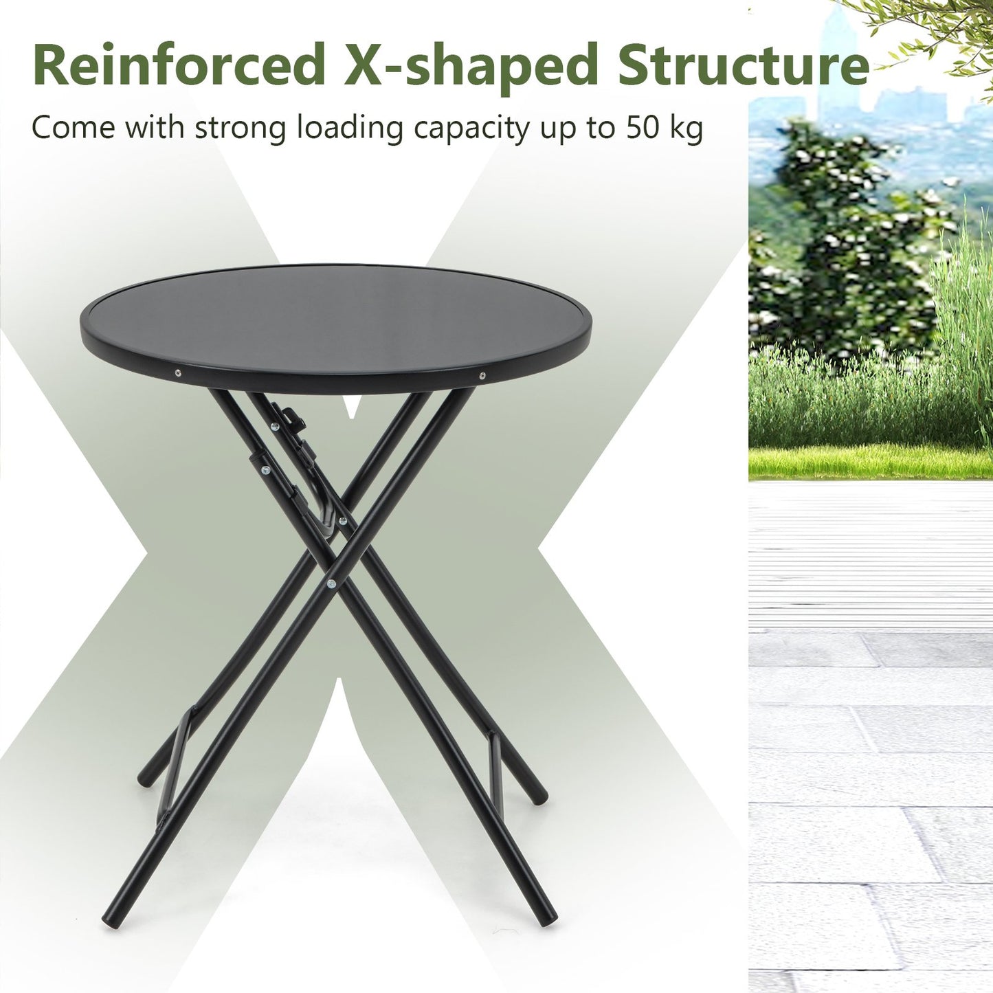 Round Bistro Table with Tempered Glass Tabletop