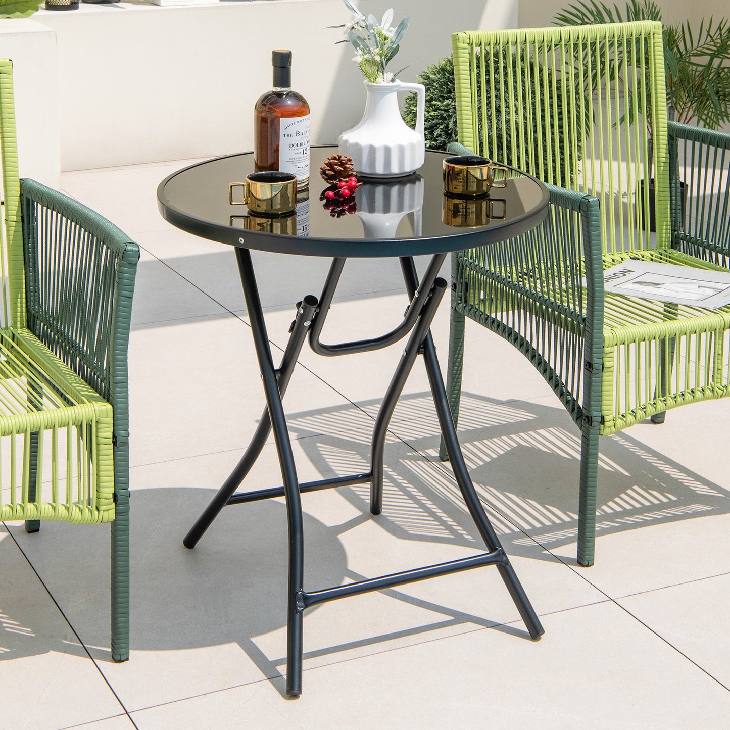 Round Bistro Table with Tempered Glass Tabletop