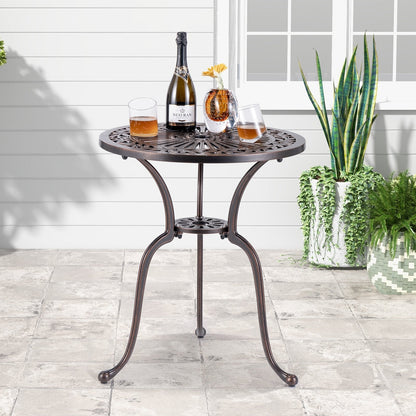 61 cm Round Cast Aluminum Table with 5 cm Umbrella Hole-Copper
