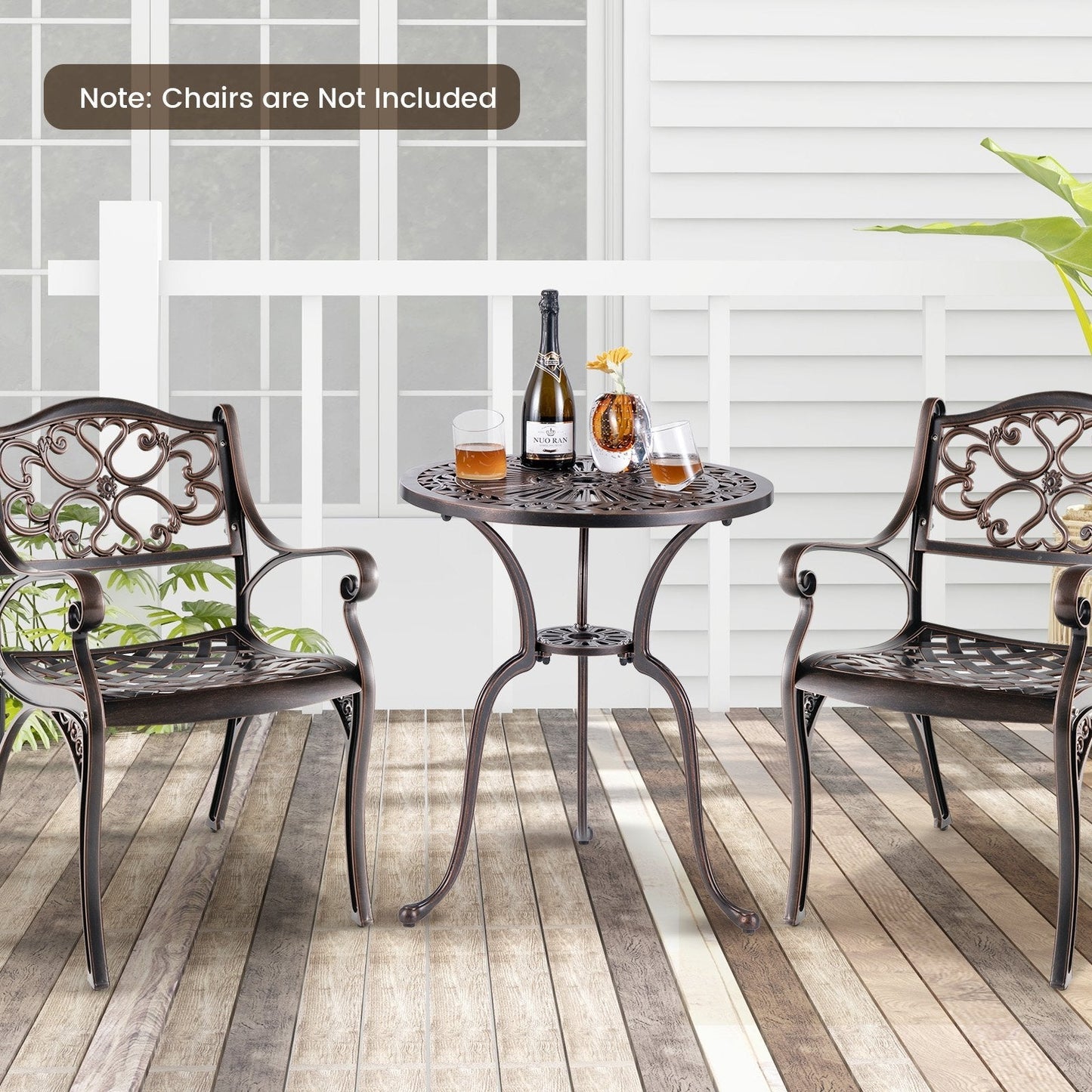 61 cm Round Cast Aluminum Table with 5 cm Umbrella Hole-Copper