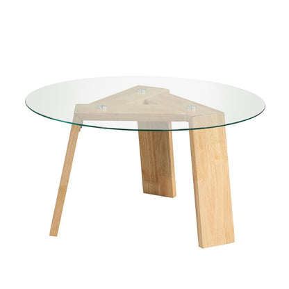 Round Coffee Table with Rubber Wood Tripod Support Frame-Natural