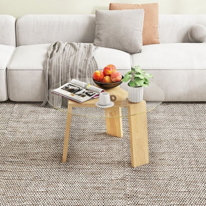 Round Coffee Table with Rubber Wood Tripod Support Frame-Natural