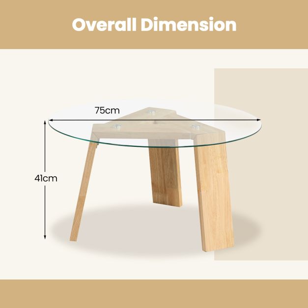 Round Coffee Table with Rubber Wood Tripod Support Frame-Natural