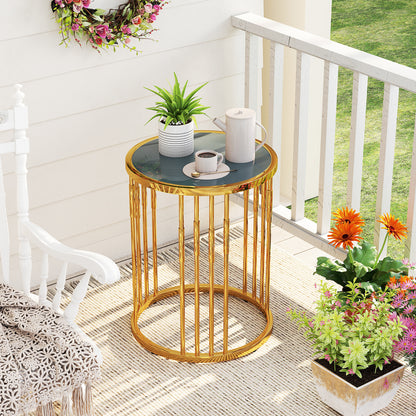 40CM Round Coffee Table Small Glass Side Table-Golden