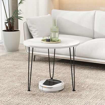 Round Coffee Table Small Faux Marble Accent Table with Thickened Tabletop and Metal Tripod Legs-White