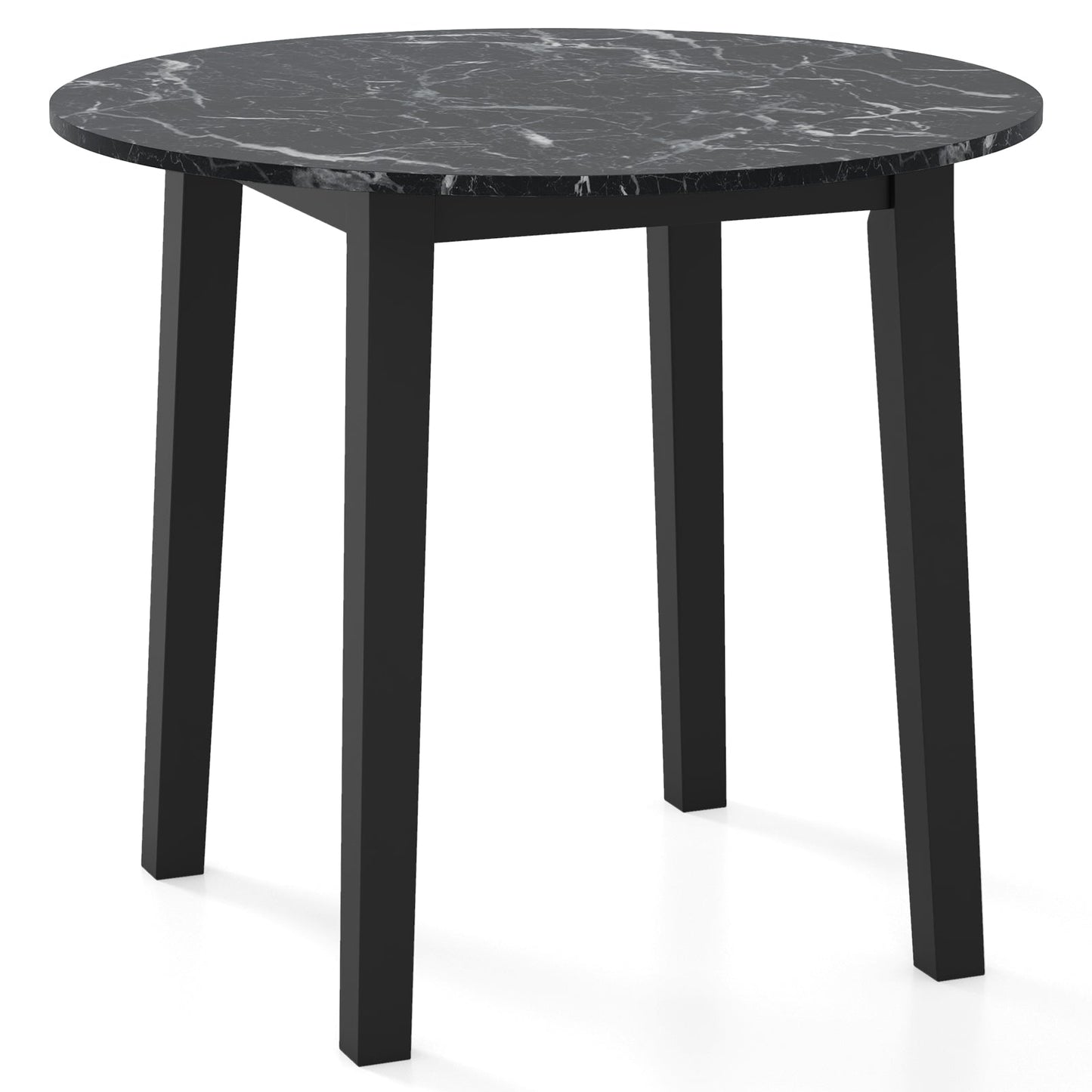 Round Dining Table with Rubber Wood Legs and Marble-textured Veneer Tabletop-Black