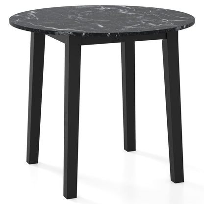 Round Dining Table with Rubber Wood Legs and Marble-textured Veneer Tabletop-Black