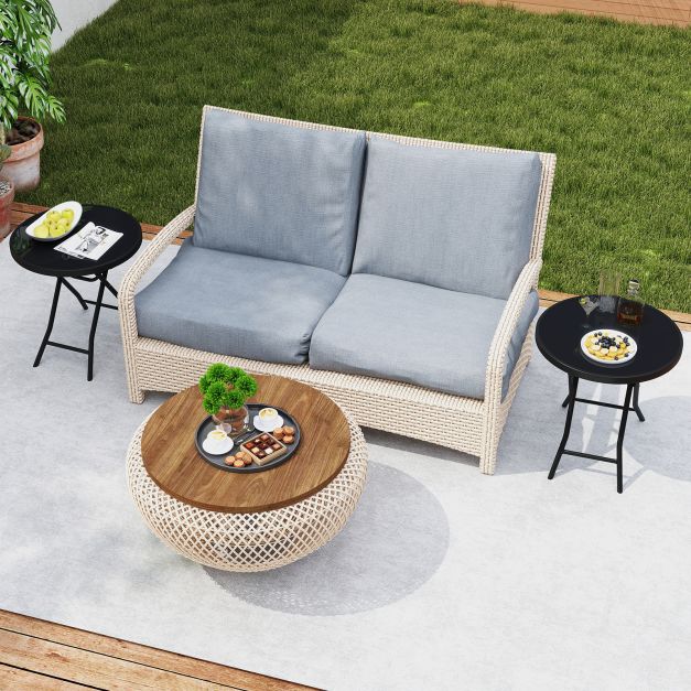 18 Inch Folding Side Table Patio Round Compact Coffee Table-Black